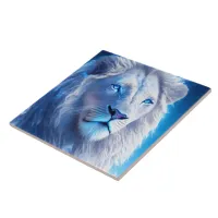 Beautiful White Mystical Lion with Blue Eyes   Ceramic Tile