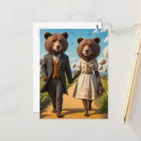 Adorable Bear Couple on a Walk in the Park Postcard