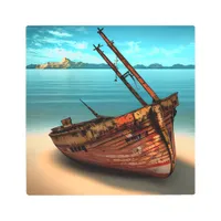 Dilapidated Boat on an Abandoned Sandy Beach Metal Print