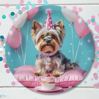 Cute Pink Yorkie Birthday Paper Plates