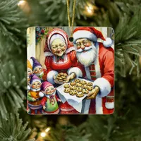 Mr and Mrs Santa Claus, Cookie and Elves Christmas Ceramic Ornament