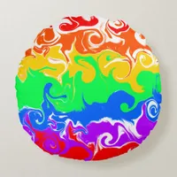 Rainbow Basic Colors Fluid Art   Round Pillow