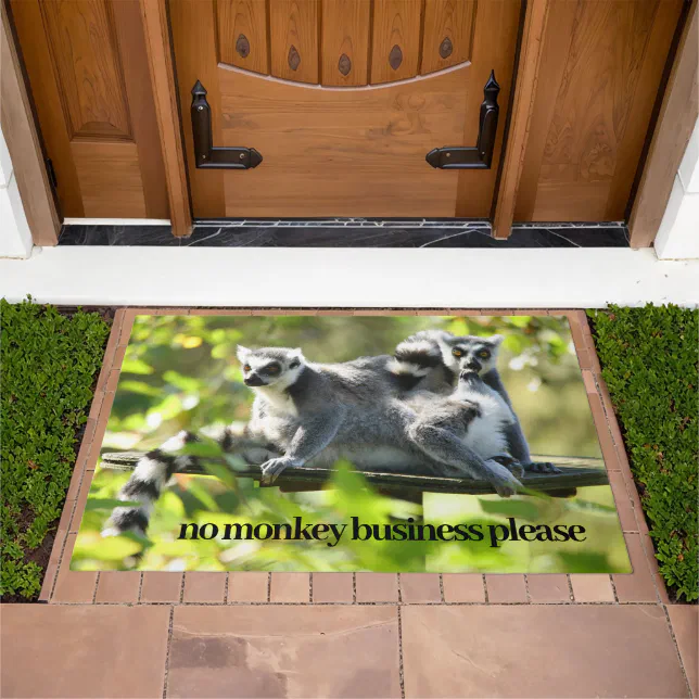 Surprised Madagascar Lemurs Monkeying Around Doormat