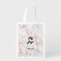 Marble rose gold business logo text  grocery bag