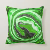 Lime Green and Black Marble like Swirls Fluid Art  Throw Pillow