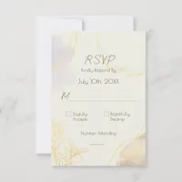 Boho Modern Watercolor Gold Leaf Wedding  RSVP Card