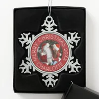 Santa And Daughter Photo | Red  Snowflake Pewter Christmas Ornament