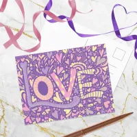 LOVE Hand Drawn Doodle Colorful Calligraphy  Postcard