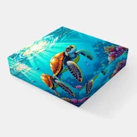 Sea Turtle Vibrant Ocean Illustration Paperweight