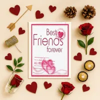 Playful Pink Red Friendship Heart Valentine Holiday Card