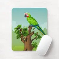 Cute AI Generated Green Parrot Mouse Pad