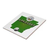 Arkansas Map, Seal and State Faux Quarter Ceramic Tile