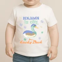 One Lucky Duck & Bubbles First Birthday Pastel Baby T-Shirt