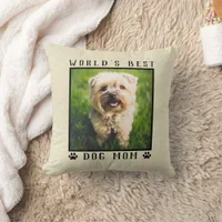 World's Best Dog Mom Paw Prints Pet Photo on Gold Throw Pillow