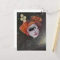 A face in space mixed media collage postcard