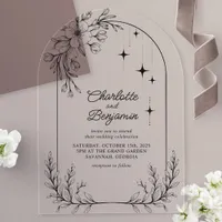 Black Floral Star Modern Arch Wedding Acrylic Invitations