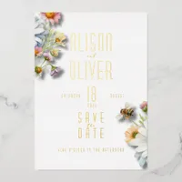 Elegant Floral Watercolor Bee Gold Foil Foil Invitation