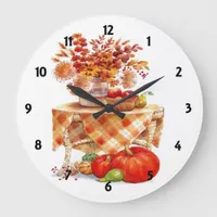 Warm  Autumn Harvest Table Still Life Large Clock