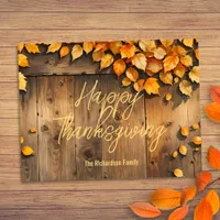 Warm Cozy Rustic Autumn Leaves Thanksgiving Postcard