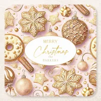 Pink Gold Christmas Pattern#12 ID1009 Square Paper Coaster