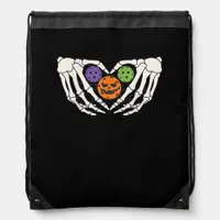 Funny Pickle Halloween Skeleton Hands Heart Pumpki Drawstring Bag