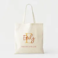 Monogram Name Initial Bridesmaid Terracotta Gold  Tote Bag