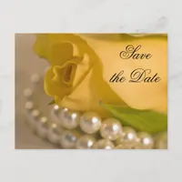 Yellow Rose and White Pearls Save the Date Announcement Postcard