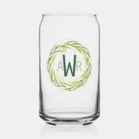 Watercolor Greenery Frame Monogram ID667 Can Glass