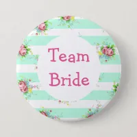 "Team Bride" Wedding Button Mint Green Floral Pink