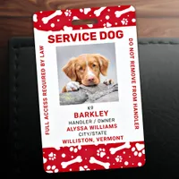 Red Personalized Paw Prints Service Dog Photo ID Badge
