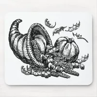 Classic Wicker Cornucopia Black White Illustration Mouse Pad