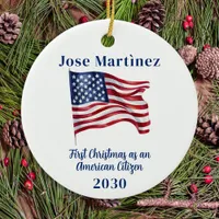 American Flag First Christmas Custom New Citizen Ceramic Ornament