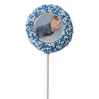 Personalized Blue New Baby Photo Chocolate Covered Oreo Pop