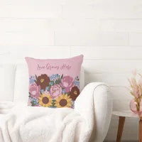 Floral Decor Love Grows Here - Peonies sunflowers Throw Pillow