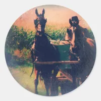 Amish Horse Team Classic Round Sticker