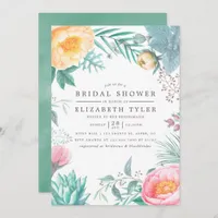 Tropical Mint Floral Summer Bridal Shower Invite