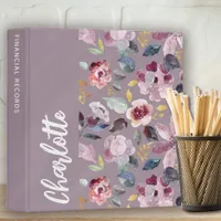 Lilac Floral Pattern Monogram  3 Ring Binder