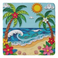 Palm Trees on the Beach  Trivet