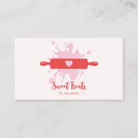 Cute Vintage Bakery Rollin Pin Pink & Red Business Card