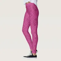 Magenta Boho Chic Mosaic Geometric Pattern Leggings