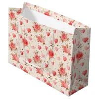 Valentine's Pink Watercolor Roses and Hearts  Large Gift Bag