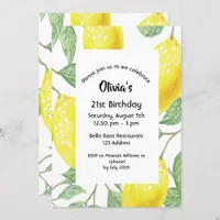 21st birthday party yellow lemons white invitation