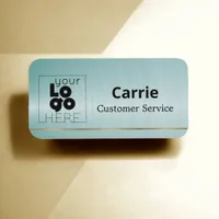 Your Logo Brushed Aqua Blue Name Tag with Gold