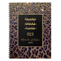 Motivational leopard pattern brown black notebook