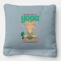 Cat Watercolor Joga Daily Routine Sage Cornhole Bags