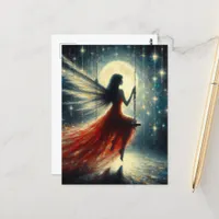 Fairy on a Swing in a Red Dress Postcard