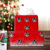 Christmas red silver photo confetti wrapping paper