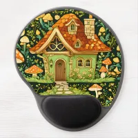 Green and gold cottage core flower and mushroom  gel mouse pad