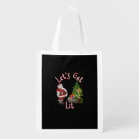 Let's Get Lit Santa Christmas Tree Design Grocery Bag