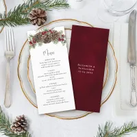 Watercolor Winter Berries Pine Christmas Wedding Menu